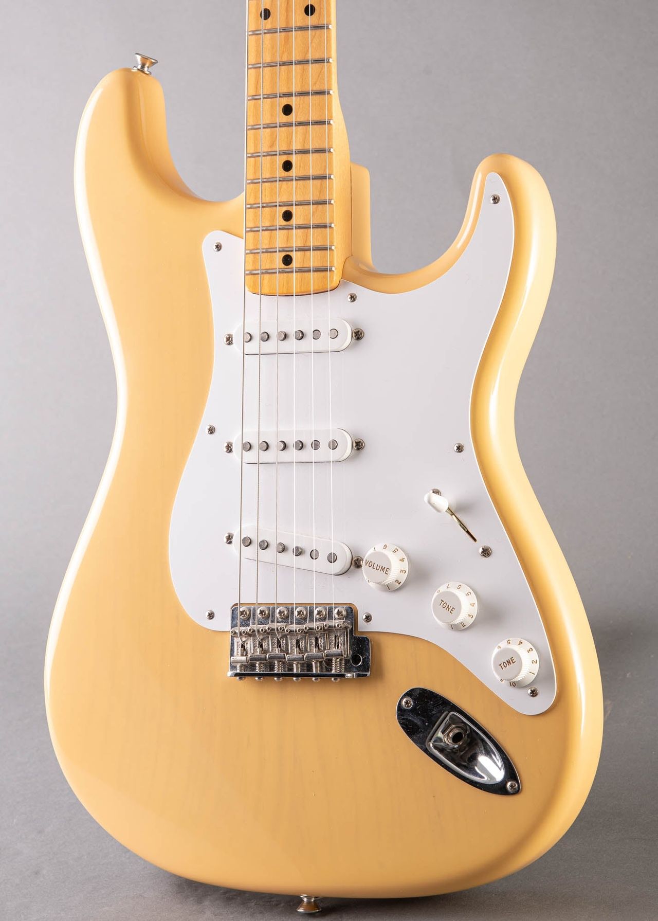 1955 Fender Stratocaster Vintage Electric Guitar Blonde, One-Piece Ash Body