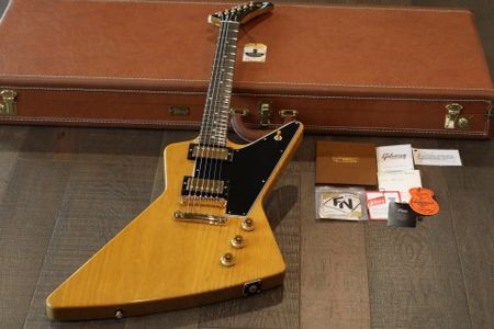 2022 Gibson Custom Shop 1958 Reissue Explorer Natural Korina w/ Black Pickguard + COA OHSC
